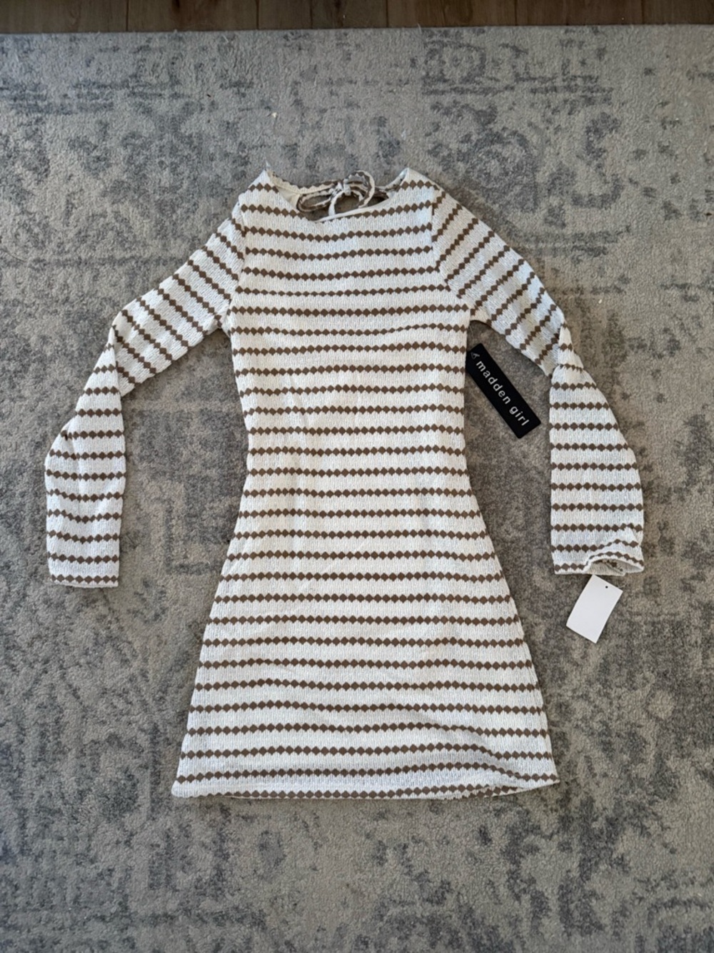 Madden Girl Cream & Brown Striped Knit Mini Dress